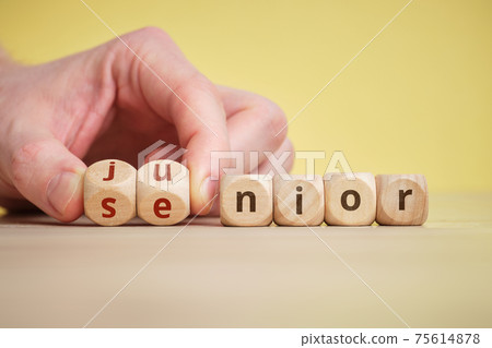 The concept of the generation change into senior and junior in business and life on wooden cubes The concept of the generation change into senior and junior in business and life on wooden cubes 75614878