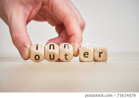 Concept of antonym inner and outer on wooden blocks Concept of antonym inner and outer on wooden blocks 75614879