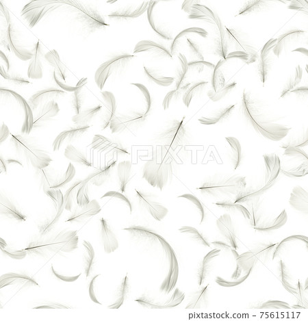 Feather flat. Pastel angel feather in seamless pattern texture falling on white background. Fashion color trends spring summer. 75615117