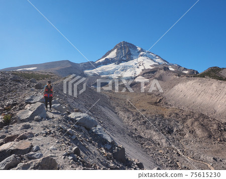 Woman on the Timberline Trail on Mount Hood, Oregon. 75615230