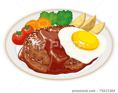 Fried eggs hamburger steak 75615364