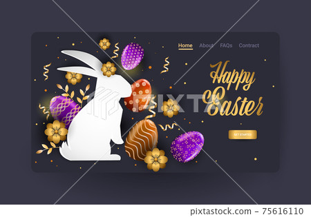 happy easter holiday celebration sale banner flyer or greeting card with decorative eggs in rabbit shape happy easter holiday celebration sale banner flyer or greeting card with decorative eggs in rabbit shape 75616110