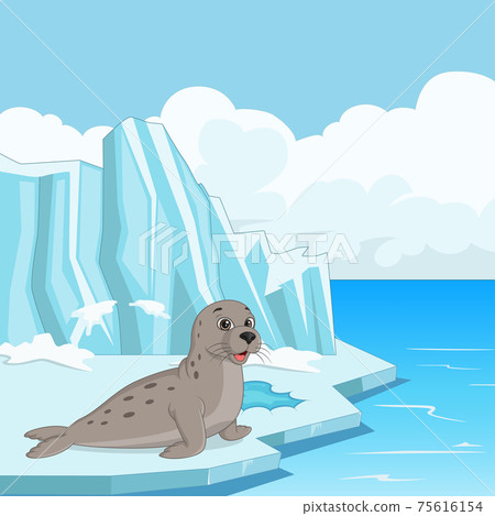 Cartoon seal floating on ice 75616154