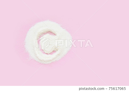 Collagen white powder. Pastel color background. Health product 75617065