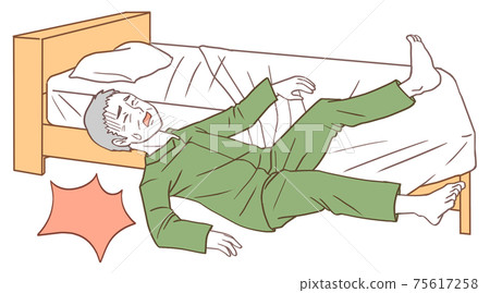 Elderly man falling out of bed (simple color) - Stock Illustration ...