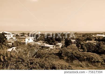 Okinawa Yonagunijima Higawa village bird's-eye view sepia Okinawa Yonagunijima Higawa village bird's-eye view sepia 75617394