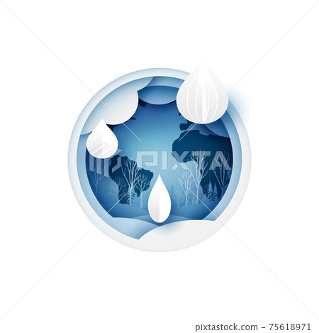 World water day.Water drop.Paper art of save water for ecology and environment conservation concept design. 75618971