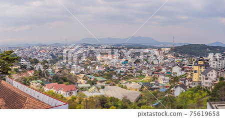 Aerial view of Dalat city. The city is located on the Langbian Plateau in the southern parts of the Central Highlands region of Vietnam 75619658