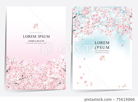 Vector editorial design frame set of spring landscape with cherry trees in full bloom. Design for social media, party invitation, Print, Frame Clip Art and Business Advertisement and Promotion 75619866