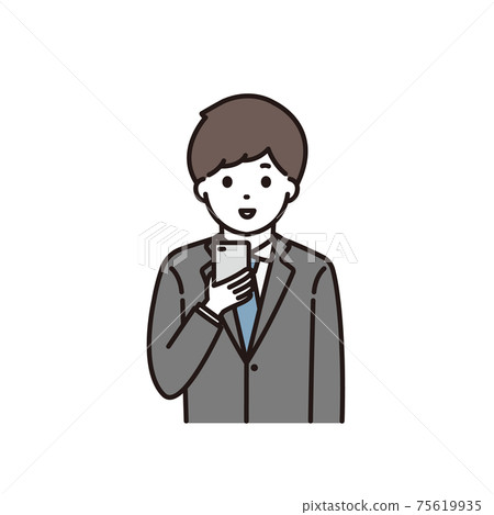 A young man in a suit operating a smartphone A young man in a suit operating a smartphone 75619935