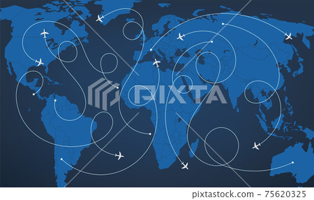 World map with aircraft courses vector illustration 75620325