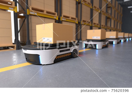 Autonomous Robot transportation in warehouses, Warehouse automation concept Autonomous Robot transportation in warehouses, Warehouse automation concept 75620396