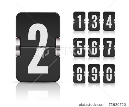 Numeric flip scoreboard set with reflection for black countdown timer or web page watch or calendar. Vector illustration 75620720