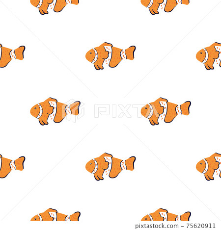 Isolated seamless pattern with orange colored clown fish ornament. White background. Doodle backdrop. Isolated seamless pattern with orange colored clown fish ornament. White background. Doodle backdrop. 75620911