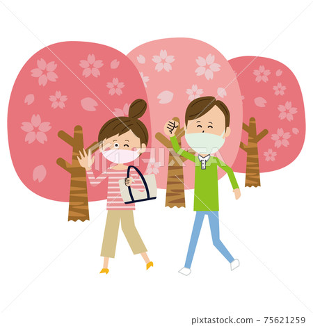 Pop people who enjoy cherry blossom viewing while walking 75621259