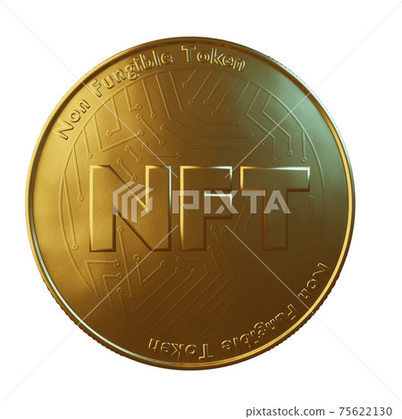 Nft - non fungible token concept. 3d render - Large coin with inscription NFT Nft - non fungible token concept. 3d render - Large coin with inscription NFT 75622130