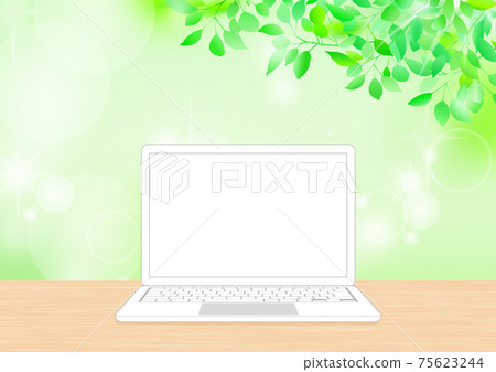 A simple white laptop with a fresh green background and an open white key A simple white laptop with a fresh green background and an open white key 75623244