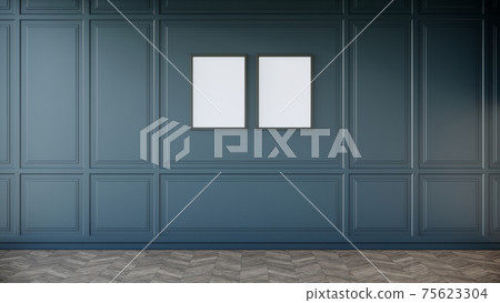 Blank picture frame mock up on green wall. room interior, 3d rendering Blank picture frame mock up on green wall. room interior, 3d rendering 75623304