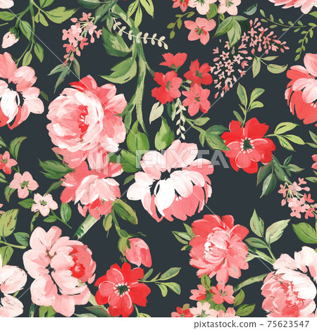 Beautiful seamless pattern with hand drawn watercolor summer pink gentle flowers. Stock floral illustration. 75623547