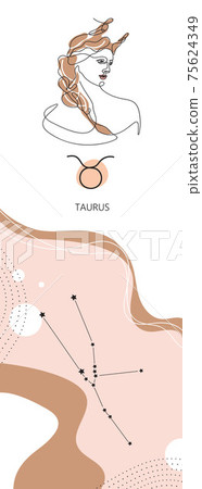 Zodiac background. Taurus constellation. Earth element. One line. Minimalistic graphics. 75624349