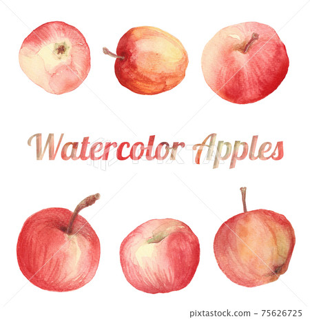 Set of watercolor apple drawings 75626725