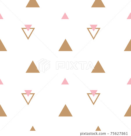 Abstract geometrical seamless scandinavian pattern. Vector triangle ornament with orange and black colors. Simple texture for nordic baby wallpaper, fills, web page background 75627861
