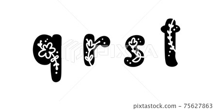 Vintage floral bold Letters q r s t logo spring. Classic Summer Letter Design Vectors with Black Color and Floral Hand Drawn with monoline pattern 75627863