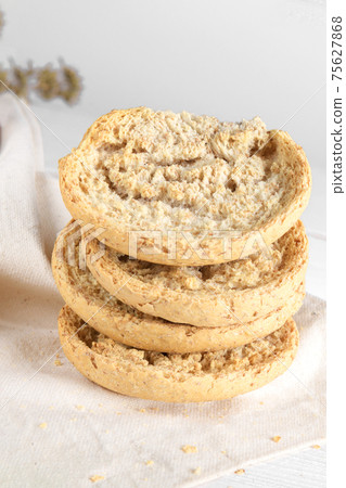 Classical apulian friselle made in Puglia, Salento by wholegrain weat Classical apulian friselle made in Puglia, Salento by wholegrain weat 75627868