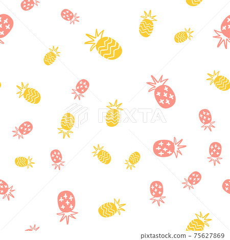 Summer pastel pineapple seamless design. Pattern for bed linen and apparel. Nordic ananas yellow and gray fun pattern. Cute baby style textile fabric cartoon ornament 75627869