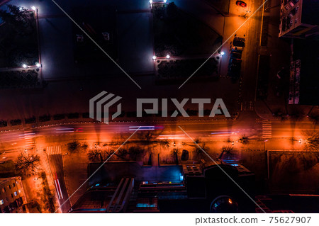 Night streets of Ivano-Frankivsk, Ivano-Frankivsk in night lights top view, modern and beautiful city. Night streets of Ivano-Frankivsk, Ivano-Frankivsk in night lights top view, modern and beautiful city. 75627907