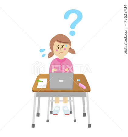Illustration image of elementary school students who are in trouble because they do not understand the computer 75628434