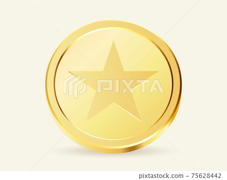 Gold coins with star sign. Golden ribbon or prize. Gold coins with star sign. Golden ribbon or prize. 75628442