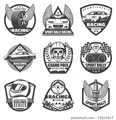 Car Racing Labels Alpha Vintage Monochrome Car Racing Labels Set - Stock Illustration [75628927 ...