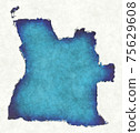 Angola map with drawn lines and blue watercolor illustration 75629608