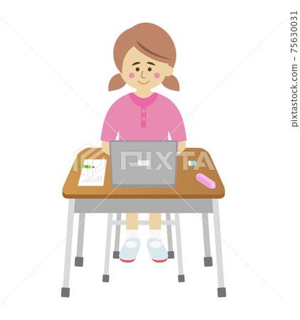 Illustration image of an elementary school student studying a computer Illustration image of an elementary school student studying a computer 75630031
