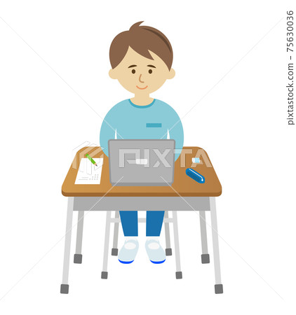 Illustration image of an elementary school student studying a computer Illustration image of an elementary school student studying a computer 75630036