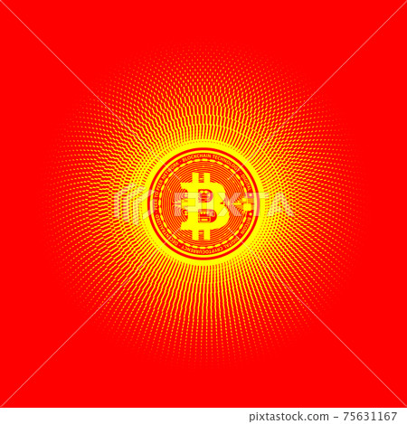 Bitcoin virtual digital crypto currency banner template. Bitcoin coin in the center of a bright sunny circular pattern. Bitcoin virtual digital crypto currency banner template. Bitcoin coin in the center of a bright sunny circular pattern. 75631167