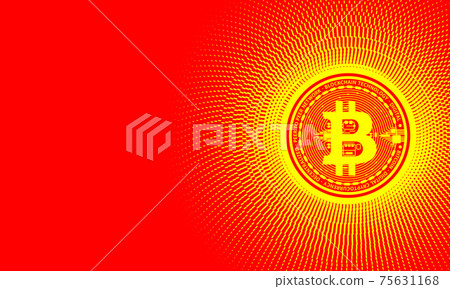 Bitcoin virtual digital crypto currency banner template. Bitcoin coin in the center of a bright sunny circular pattern. Bitcoin virtual digital crypto currency banner template. Bitcoin coin in the center of a bright sunny circular pattern. 75631168