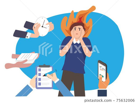 Male business owner He has a depressed expression. As a result of having to make many decisions Subject at the same time business concept. Vector illustration Male business owner He has a depressed expression. As a result of having to make many decisions Subject at the same time business concept. Vector illustration 75632006