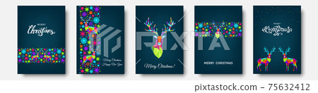 Colorful Christmas  reindeer and  snowflakes. 75632412