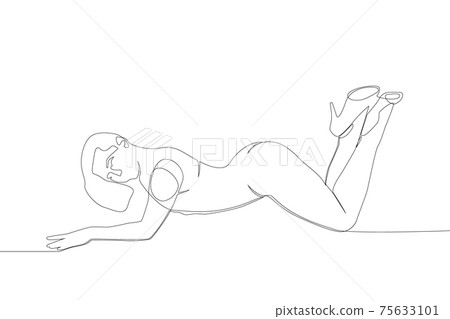 Continuous one line drawing of a girl in dance. Continuous one line drawing of a girl in dance. 75633101
