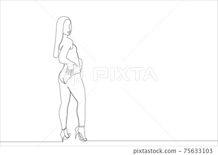 Continuous one line drawing of a girl in dance. Continuous one line drawing of a girl in dance. 75633103