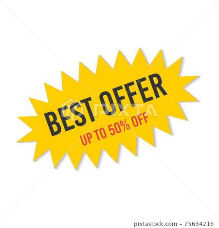 Yellow sale starburst sticker - oval label and badge with stared edges and best offer and discount signs. Yellow sale starburst sticker - oval label and badge with stared edges and best offer and discount signs. 75634216
