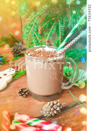 Cocoa with Christmas tree and toys 75634592