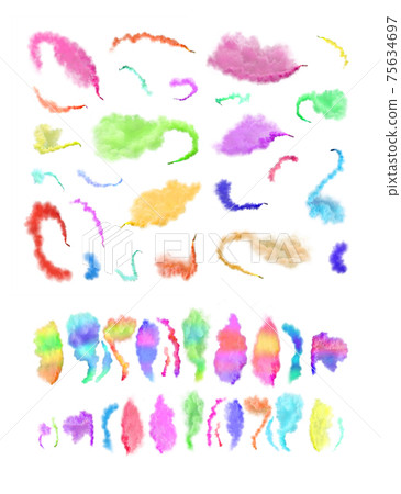 Smoke grenades isolated on white. Multicolor smoke isolated . Colorful smoke cloud set Smoke grenades isolated on white. Multicolor smoke isolated . Colorful smoke cloud set 75634697