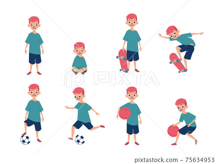 Illustration material Boys playing sports Skateboarding Basketball Soccer 75634953