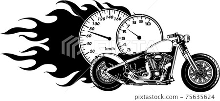 draw in black and white of Motorcycle woth flames sport vector illustration design 75635624