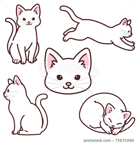 Simple and cute white cat illustration set with main line 75635898