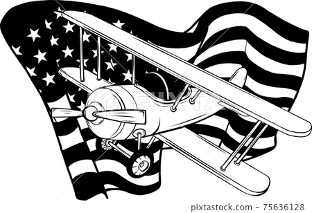 draw in black and white of american flag with airplane vector illustration design draw in black and white of american flag with airplane vector illustration design 75636128