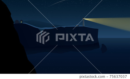 lighthouse with light beam at dark night lighthouse with light beam at dark night 75637037